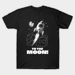 To The Moon! || Black and White Rocket in Space T-Shirt